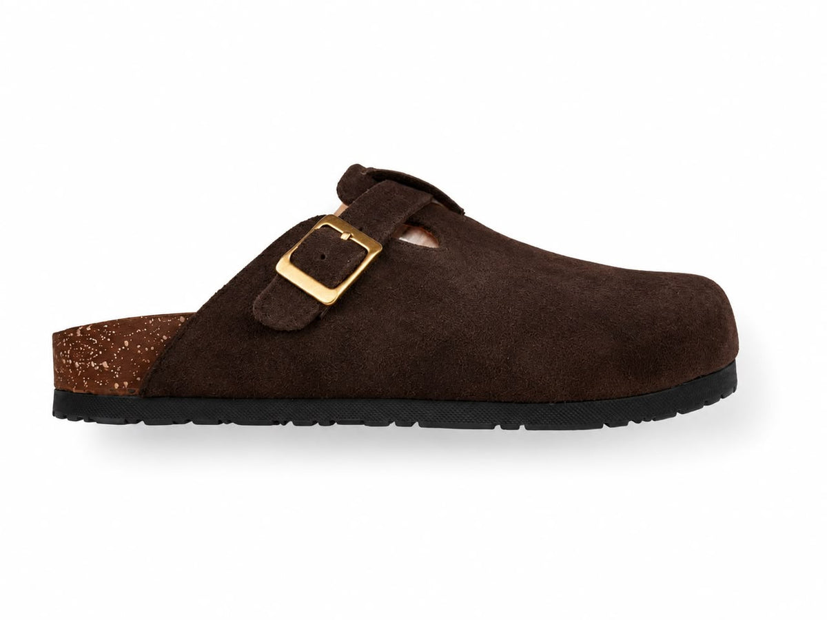 SUEDE CLOGS — ESPRESSO
